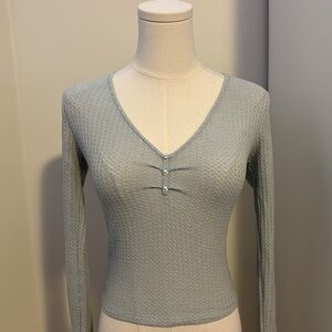 Y2K v neck baby blue long sleeve